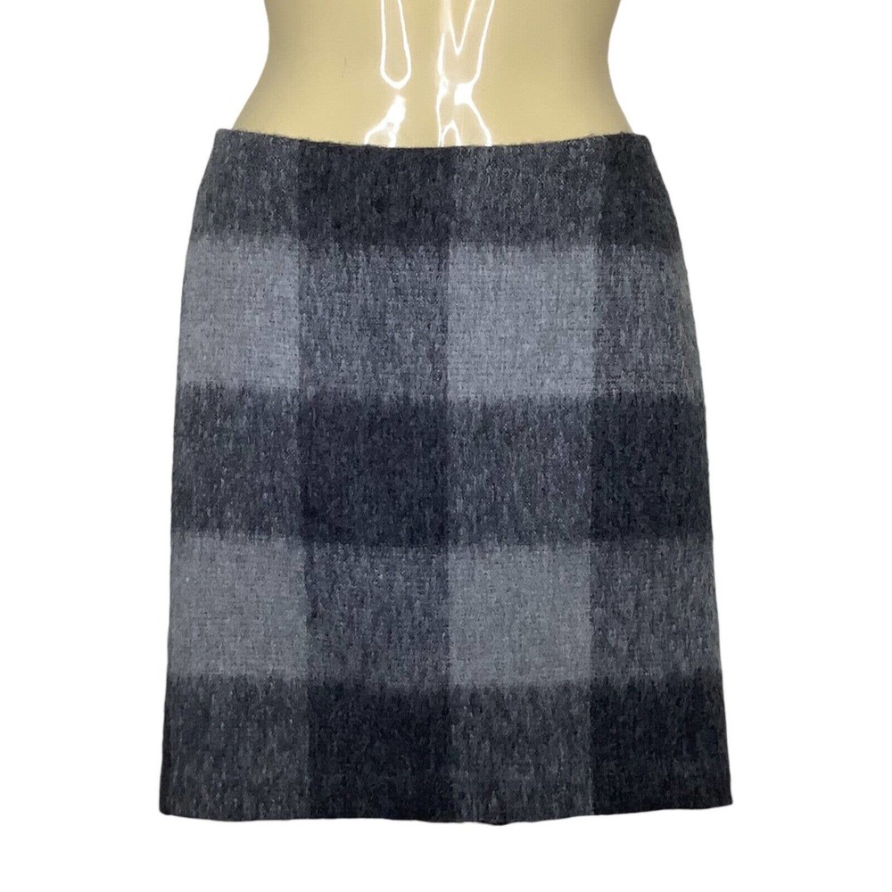 Talbots Skirt Womens 4 Gray Buffalo Plaid Fuzzy Alpaca Wool Blend Pencil Zip Up